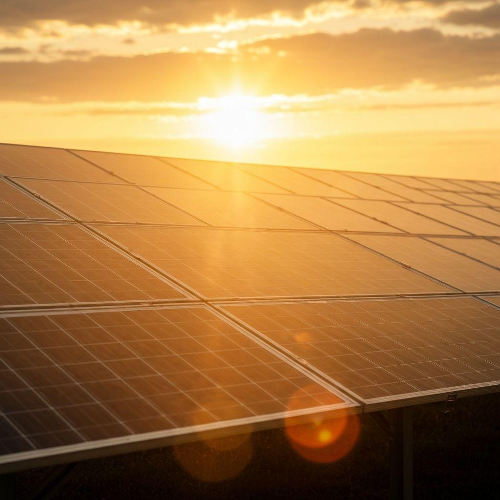 Solar panels at sunset